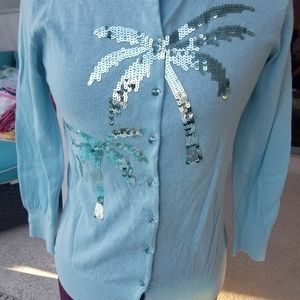 Blue Palm tree sequin sweater